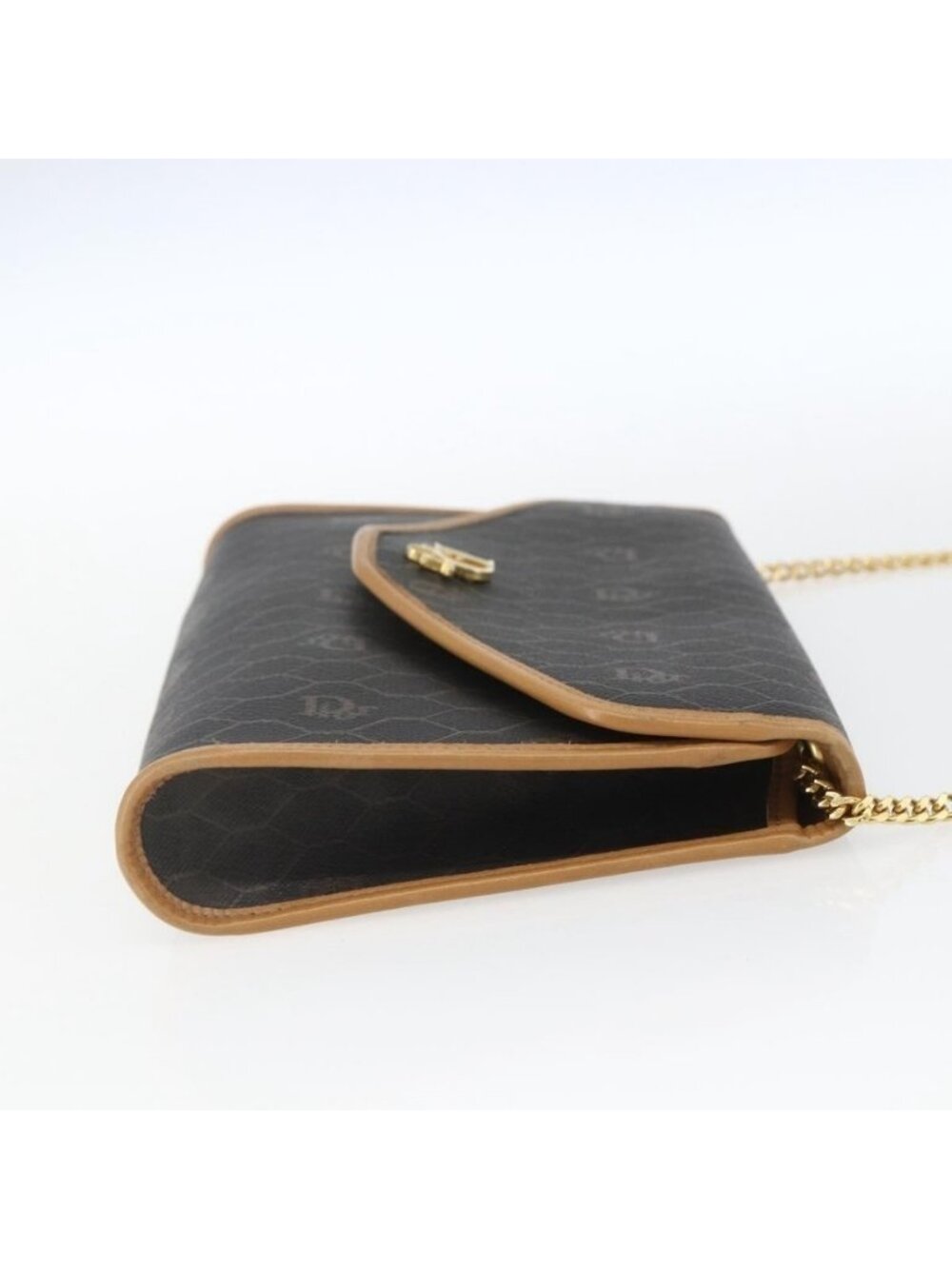 Authentic Christian Dior Honeycomb Canvas Chain Shoulder Bag Black Gold - Picture 12 of 16
